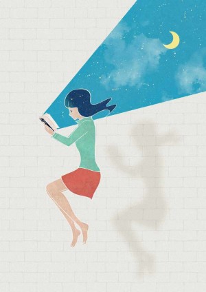 Girl Reading Book With Moon