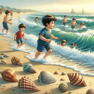 Children And Shellfish On The Beach