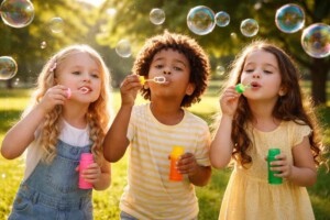 Children Blowing Soap Bubbles
